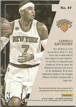 2016-17 Panini Aficionado - Authentics #49 Carmelo Anthony Back