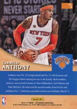 2016-17 Panini Aficionado - Magic Numbers #6 Carmelo Anthony Back