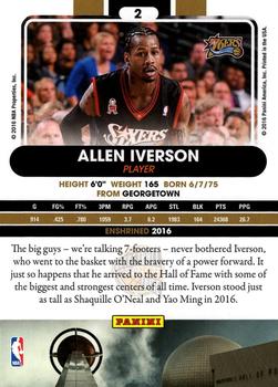 2016 Panini Class of 2016 Hall of Fame Enshrinement #2 Allen Iverson Back