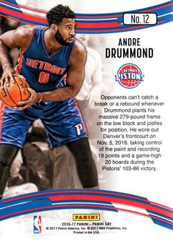 2016-17 Panini Day #12 Andre Drummond Back