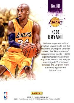 2016-17 Panini Day #KB Kobe Bryant Back
