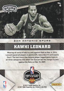 2016-17 Panini NBA Player of the Day #6 Kawhi Leonard Back