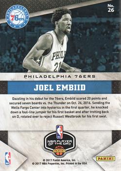 2016-17 Panini NBA Player of the Day #26 Joel Embiid Back