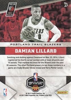 2016-17 Panini NBA Player of the Day #27 Damian Lillard Back