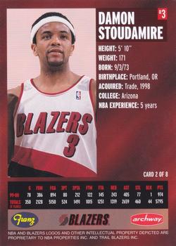 2000-01 Franz Portland Trail Blazers #2 Damon Stoudamire Back