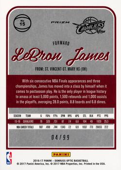 2016-17 Donruss Optic - Red #15 LeBron James Back