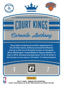 2016-17 Donruss Optic - Court Kings #12 Carmelo Anthony Back