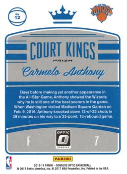 2016-17 Donruss Optic - Court Kings Holo #12 Carmelo Anthony Back