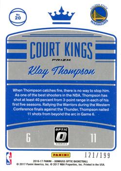 2016-17 Donruss Optic - Court Kings Orange #20 Klay Thompson Back