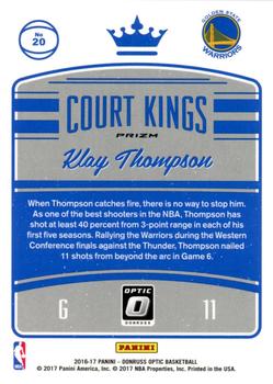 2016-17 Donruss Optic - Court Kings Purple #20 Klay Thompson Back