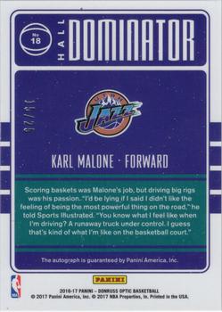 2016-17 Donruss Optic - Hall Dominator Signatues #18 Karl Malone Back