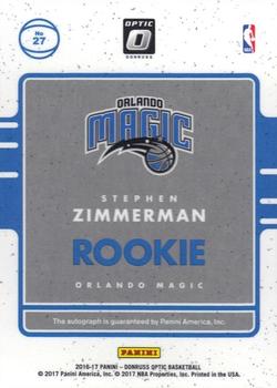 2016-17 Donruss Optic - Rookie Signatures #27 Stephen Zimmerman Back