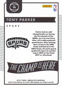 2016-17 Donruss Optic - The Champ is Here #10 Tony Parker Back