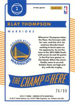 2016-17 Donruss Optic - The Champ is Here Red #4 Klay Thompson Back
