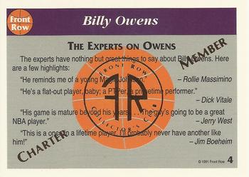 1991 Front Row Billy Owens 15 Cards #4 Billy Owens Back