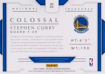 2016-17 Panini National Treasures - Colossal Jersey Autographs #20 Stephen Curry Back