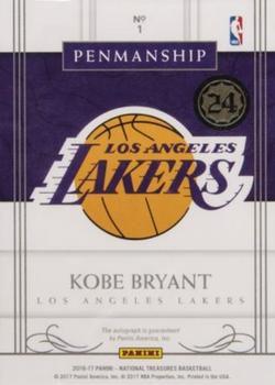 2016-17 Panini National Treasures - Penmanship #1 Kobe Bryant Back