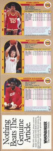 1992-93 Fleer - Houston Rockets Whataburger 3-Card Panels #NNO Kenny Smith / Matt Bullard / Hakeem Olajuwon Back