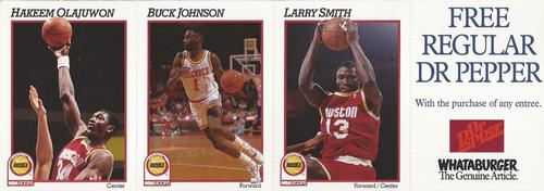 1991-92 Hoops Whataburger Houston Rockets #NNO Hakeem Olajuwon / Buck Johnson / Larry Smith Front