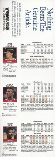 1991-92 Hoops Whataburger Houston Rockets #NNO Kenny Smith / Vernon Maxwell / Dave Jamerson Back