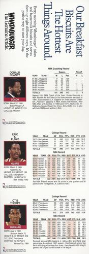 1991-92 Hoops Whataburger Houston Rockets #NNO Otis Thorpe / Eric Floyd / Don Chaney Back