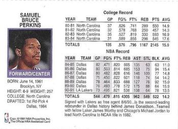 1991-92 Hoops Los Angeles Lakers Team Night Sheet SGA #NNO Sam Perkins Back