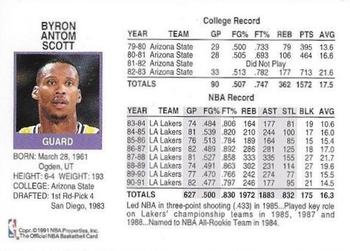 1991-92 Hoops Los Angeles Lakers Team Night Sheet SGA #NNO Byron Scott Back