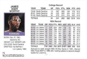 1991-92 Hoops Los Angeles Lakers Team Night Sheet SGA #NNO James Worthy Back