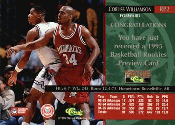 1995 Classic Rookies - Pro Line Previews #RP2 Corliss Williamson Back
