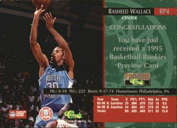 1995 Classic Rookies - Pro Line Previews #RP4 Rasheed Wallace Back