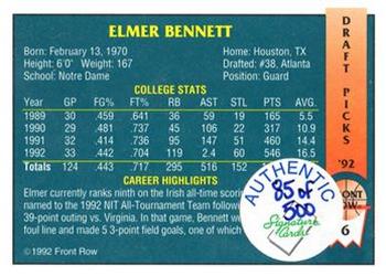 1992 Front Row Draft Picks - Signature Series #6 Elmer Bennett Back