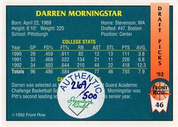 1992 Front Row Draft Picks - Signature Series #46 Darren Morningstar Back