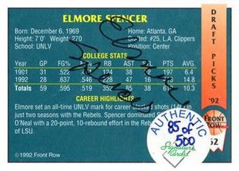 1992 Front Row Draft Picks - Signature Series #62 Elmore Spencer Back