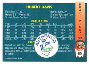 1992 Front Row Draft Picks - Signature Series #85 Hubert Davis Back