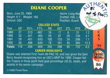 1992 Front Row Draft Picks - Signature Series #86 Duane Cooper Back