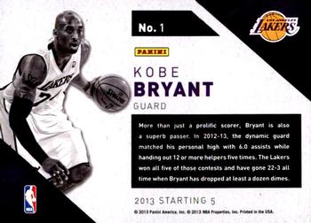 2013-14 Panini Starting Five #1 Kobe Bryant Back