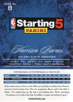 2012-13 Panini Prestige Starting Five #8 Harrison Barnes Back