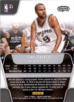 2016-17 Panini Threads #61 Tony Parker Back
