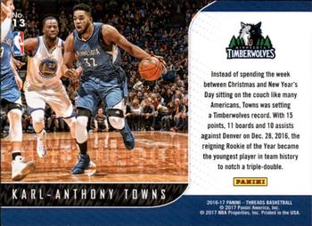 2016-17 Panini Threads - Front-Row Seat #13 Karl-Anthony Towns Back