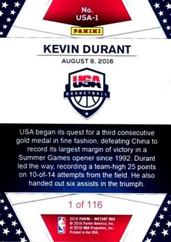 2016-17 Panini Instant NBA - Team USA Red #USA-1 Kevin Durant Back