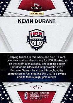 2016-17 Panini Instant NBA - Team USA Red #USA-8 Kevin Durant Back