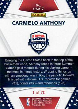 2016-17 Panini Instant NBA - Team USA Red #USA-7 Carmelo Anthony Back