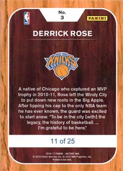 2016-17 Panini Instant NBA - Blue #3 Derrick Rose Back