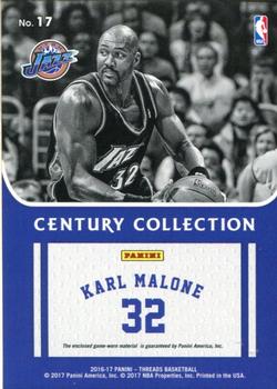 2016-17 Panini Threads - Century Collection Materials #17 Karl Malone Back
