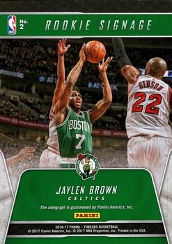 2016-17 Panini Threads - Rookie Signage #2 Jaylen Brown Back
