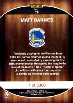 2016-17 Panini Instant NBA - Golden State Warriors 2017 Finals Championship Set Red #C2 Matt Barnes Back