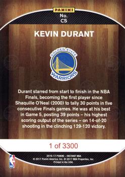 2016-17 Panini Instant NBA - Golden State Warriors 2017 Finals Championship Set Red #C5 Kevin Durant Back