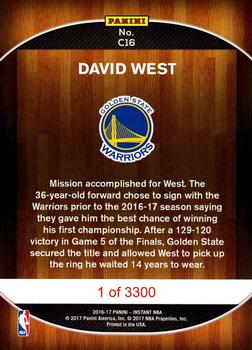 2016-17 Panini Instant NBA - Golden State Warriors 2017 Finals Championship Set Red #C16 David West Back