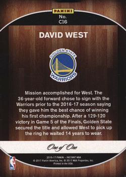 2016-17 Panini Instant NBA - Golden State Warriors 2017 Finals Championship Set Black #C16 David West Back