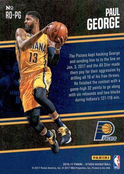 2016-17 Panini Studio - Rising to the Occasion #RO-PG Paul George Back